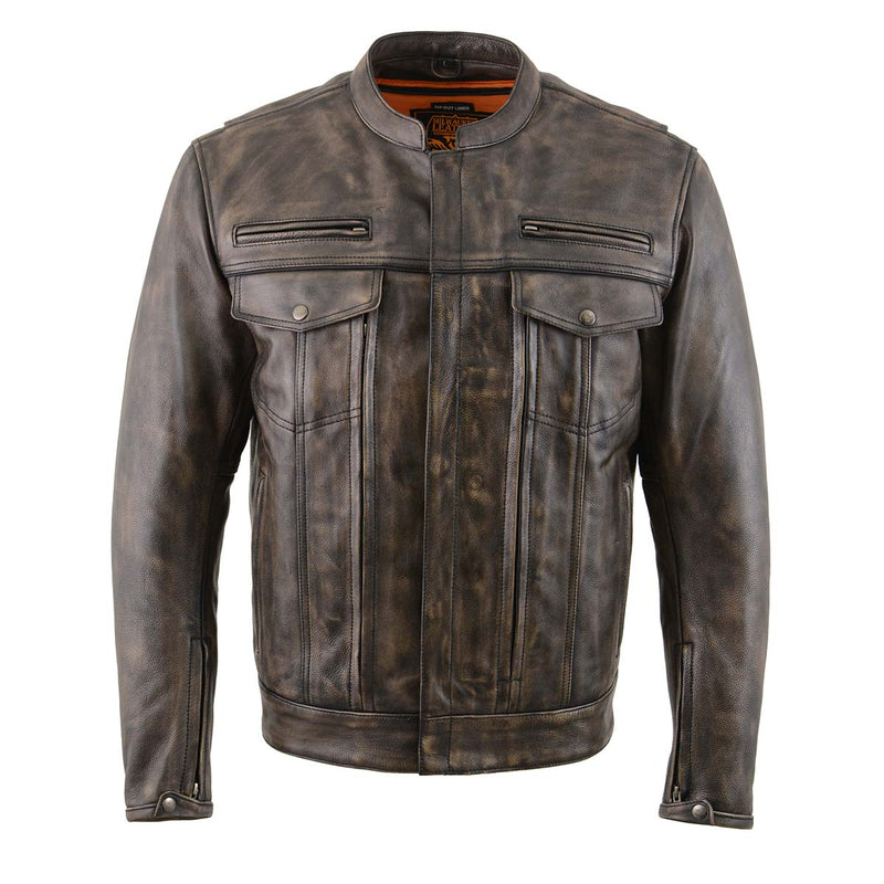 Men's Brown Distressed Leather Motorcycle Rider Jacket