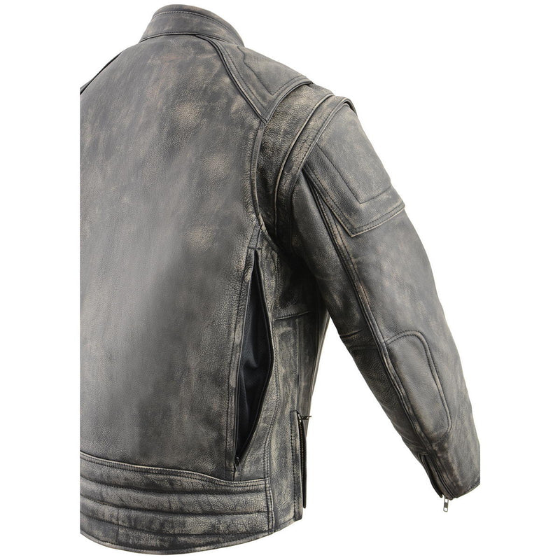 Men's 2 in 1 Distressed Leather Jacket Vest w/ Removable Sleeves
