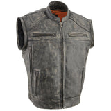 Men's 2 in 1 Distressed Leather Jacket Vest w/ Removable Sleeves