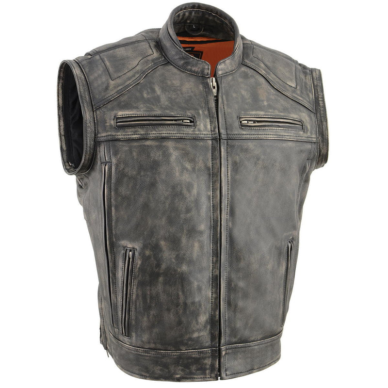 Men's 2 in 1 Distressed Leather Jacket Vest w/ Removable Sleeves