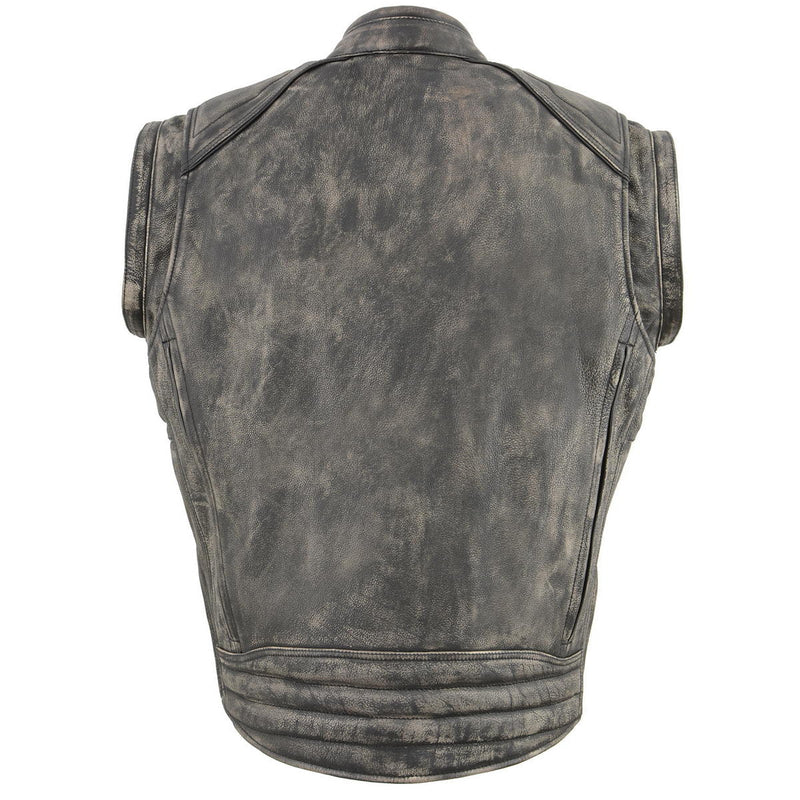 Men's 2 in 1 Distressed Leather Jacket Vest w/ Removable Sleeves