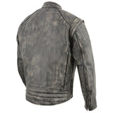 Men's 2 in 1 Distressed Leather Jacket Vest w/ Removable Sleeves