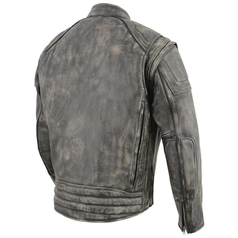 Men's 2 in 1 Distressed Leather Jacket Vest w/ Removable Sleeves