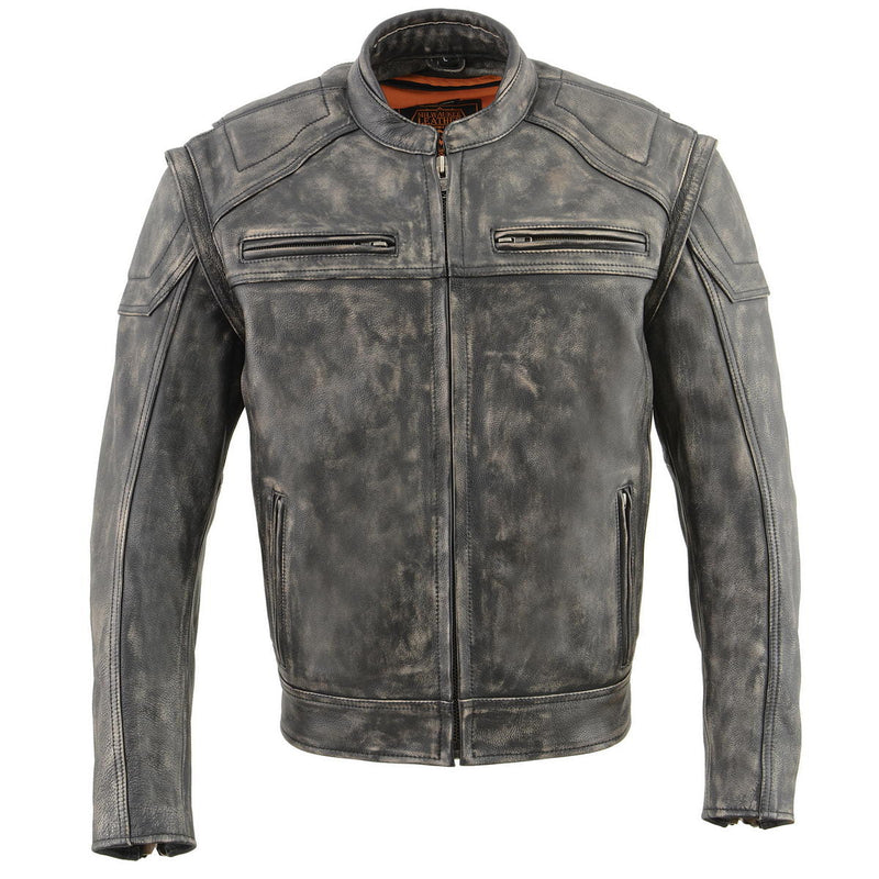 Men's 2 in 1 Distressed Leather Jacket Vest w/ Removable Sleeves