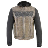 Milwaukee Leather Club Style Distress Brown Leather Vest w/ Reflective Skulls & Removable Hoodie