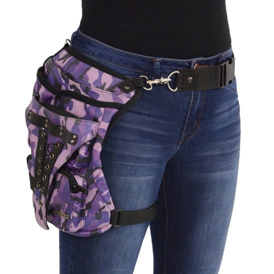 Purple Camo Conceal And Carry Drop Leg Thigh Bag w/ Leather Accents