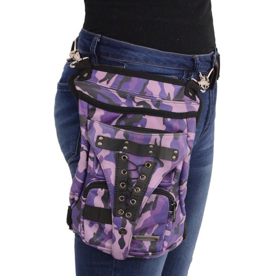 Purple Camo Conceal And Carry Drop Leg Thigh Bag w/ Leather Accents