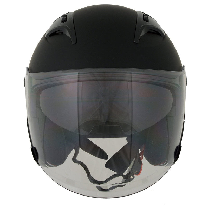 3/4 Matte Black Open Face Helmet for Men and Women Biker with Drop Down Tinted Visor