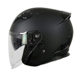 3/4 Matte Black Open Face Helmet for Men and Women Biker with Drop Down Tinted Visor