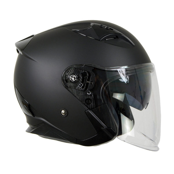 3/4 Matte Black Open Face Helmet for Men and Women Biker with Drop Down Tinted Visor