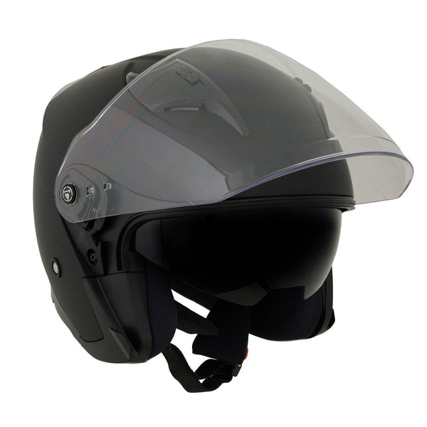 3/4 Matte Black Open Face Helmet for Men and Women Biker with Drop Down Tinted Visor