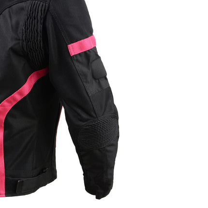Women's Black Mesh & Textile All Weather Motorcycle Jacket w/ Pink Accents