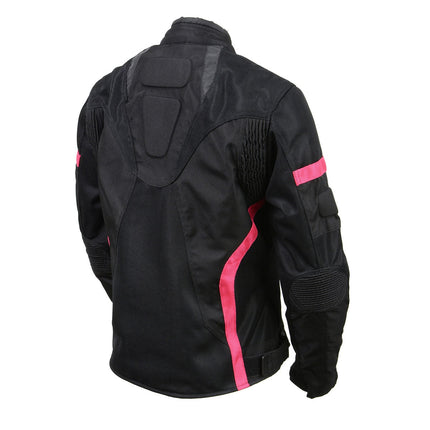 Women's Black Mesh & Textile All Weather Motorcycle Jacket w/ Pink Accents