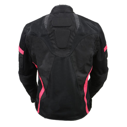 Women's Black Mesh & Textile All Weather Motorcycle Jacket w/ Pink Accents