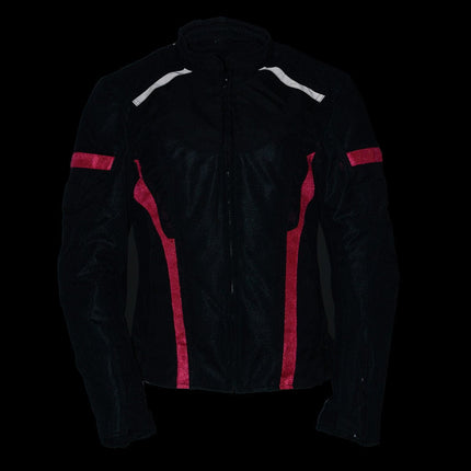 Women's Black Mesh & Textile All Weather Motorcycle Jacket w/ Pink Accents