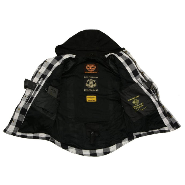 Men's Plaid Hooded Flannel Biker Shirt with Aramid Fibers & CE Approved Armor