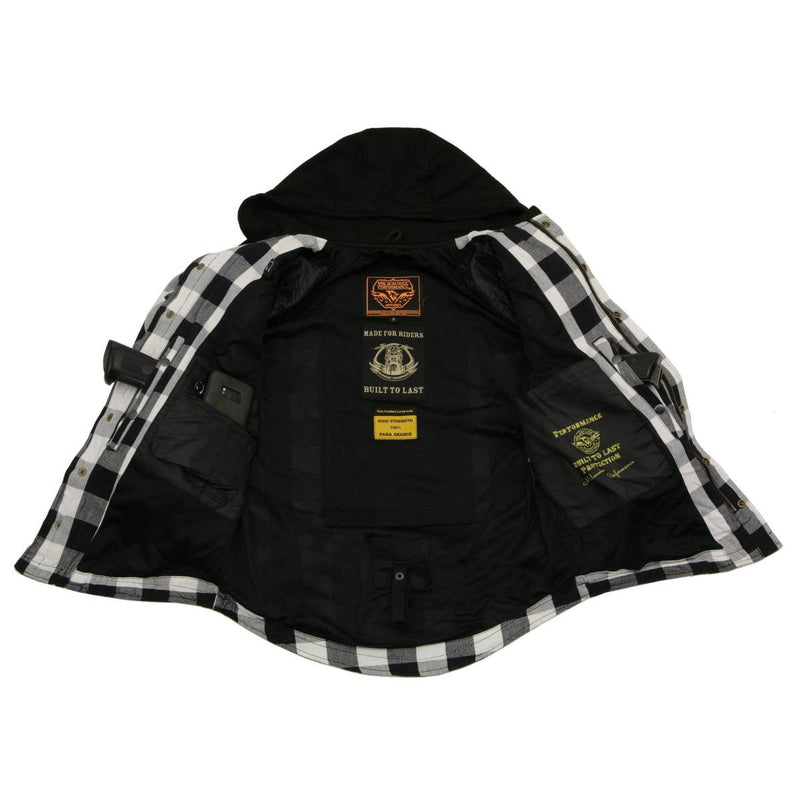 Men's Plaid Hooded Flannel Biker Shirt with Aramid Fibers & CE Approved Armor