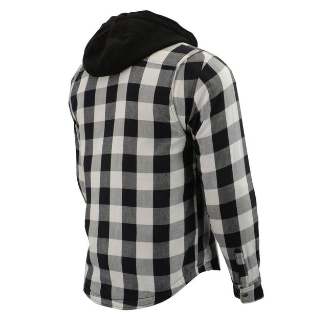 Men's Plaid Hooded Flannel Biker Shirt with Aramid Fibers & CE Approved Armor
