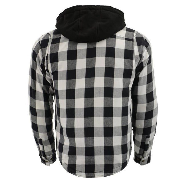 Men's Plaid Hooded Flannel Biker Shirt with Aramid Fibers & CE Approved Armor