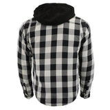 Men's Plaid Hooded Flannel Biker Shirt with Aramid Fibers & CE Approved Armor