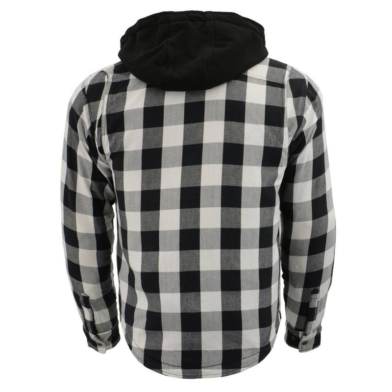 Men's Plaid Hooded Flannel Biker Shirt with Aramid Fibers & CE Approved Armor