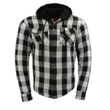 Men's Plaid Hooded Flannel Biker Shirt with Aramid Fibers & CE Approved Armor