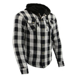 Men's Plaid Hooded Flannel Biker Shirt with Aramid Fibers & CE Approved Armor