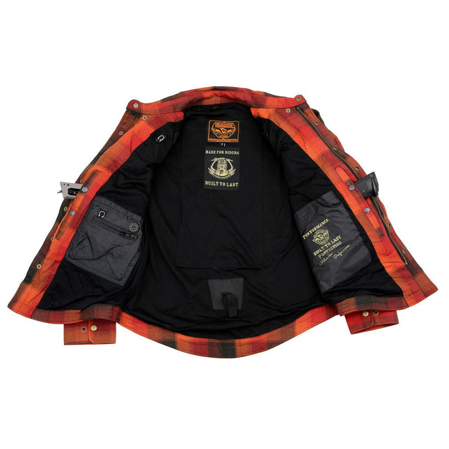 Men's Orange Plaid Flannel Biker Shirt w/ CE Approved Armor