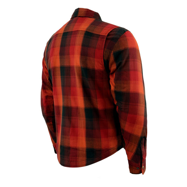 Men's Orange Plaid Flannel Biker Shirt w/ CE Approved Armor