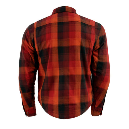 Men's Orange Plaid Flannel Biker Shirt w/ CE Approved Armor