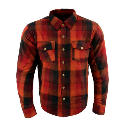 Men's Orange Plaid Flannel Biker Shirt w/ CE Approved Armor