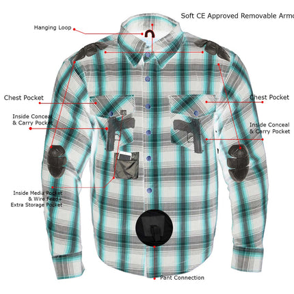 Men's Orange Plaid Flannel Biker Shirt w/ CE Approved Armor