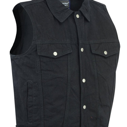 DM Men's Snap/Zipper Front Black  Denim Motorcycle Vest