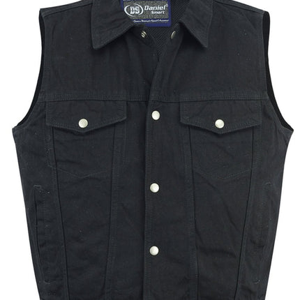 DM Men's Snap/Zipper Front Black  Denim Motorcycle Vest