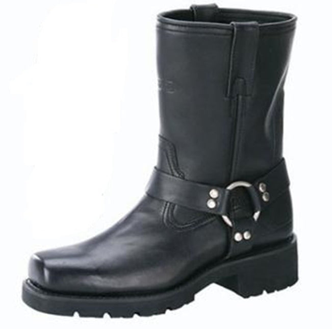 Men's 7" YKK Black Harness Motorcycle Riding Boots with Zipper