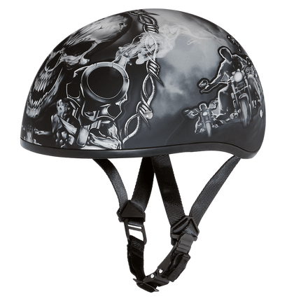 DOT Approved Daytona Motorcycle Half Face Helmet - Skull Cap Graphics for Men & Women, Scooters, ATVs, UTVs & Choppers - W/ Guns
