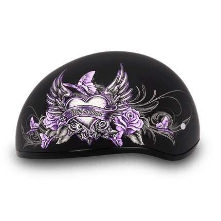 DOT Approved Daytona Motorcycle Half Face Helmet - Skull Cap Graphics for Men & Women, Scooters, ATVs, UTVs & Choppers - W/ Wild At Heart