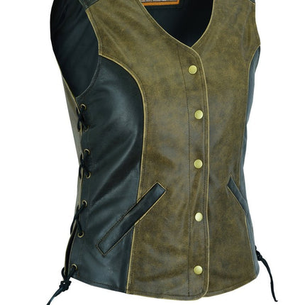 Women's Stylish Longer Body &frac34; Vest - Side Laces - Two Tone