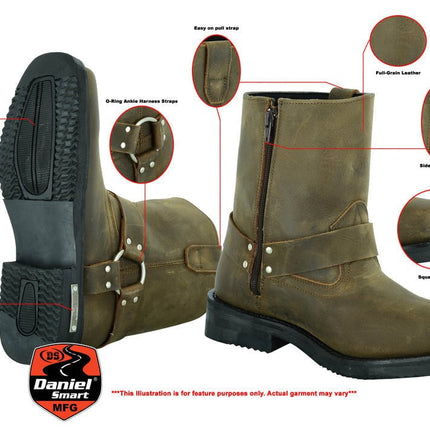 Men's Side Zipper Waterproof Boots - Brown