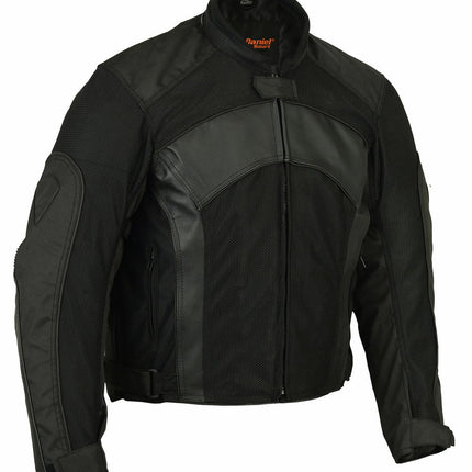 Mens Leather & Mesh Motorcycle Jacket  – Waterproof Liner