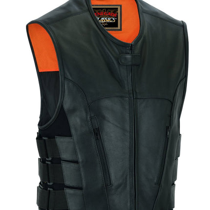 Men's Black Leather SWAT Style Motorcycle Vest