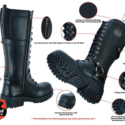 Women's 15 Inch Black Leather Stylish Harness Boot