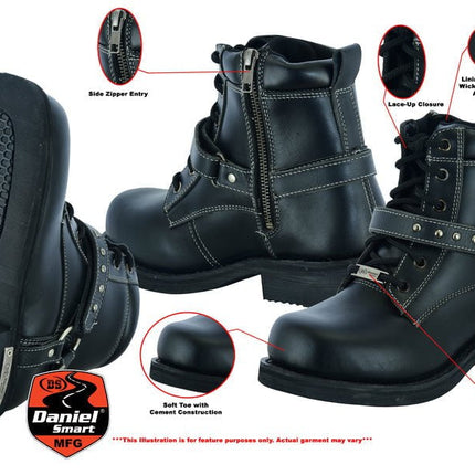 Women's Boots with Side Zipper and Single Strap