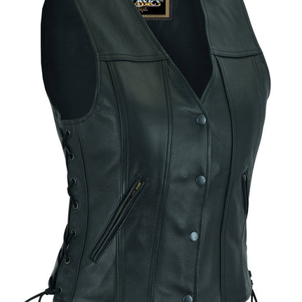 Ella Women's leather motorcycle vest -  Black