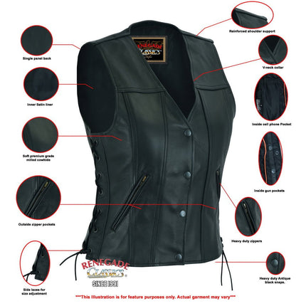 Ella Women's leather motorcycle vest -  Black