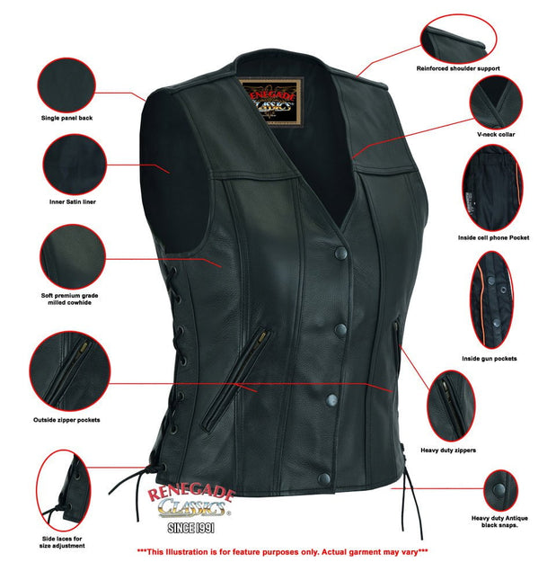 Ella Women's leather motorcycle vest -  Black