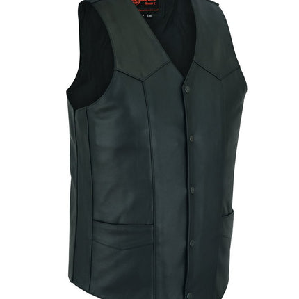 DS Men's Tall Classic Motorcycle Leather Vest - Black