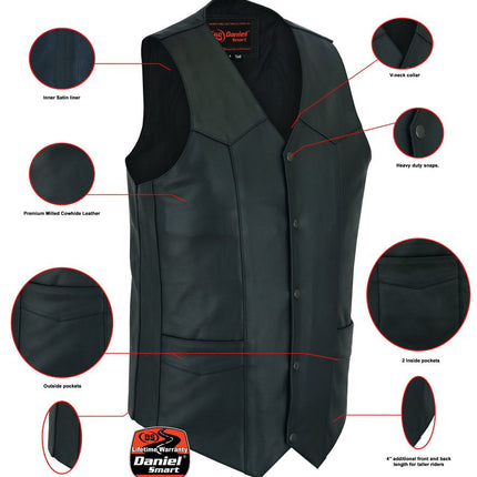 DS Men's Tall Classic Motorcycle Leather Vest - Black