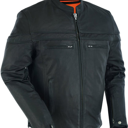Men's Sporty Lightweight Black Leather Cross Over Jacket