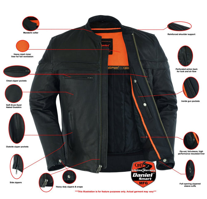 Men's Sporty Lightweight Black Leather Cross Over Jacket